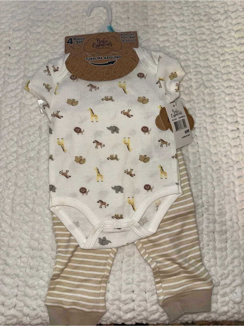 Baby Essentials Neutral Safari Bodysuit with Tan Striped Pants